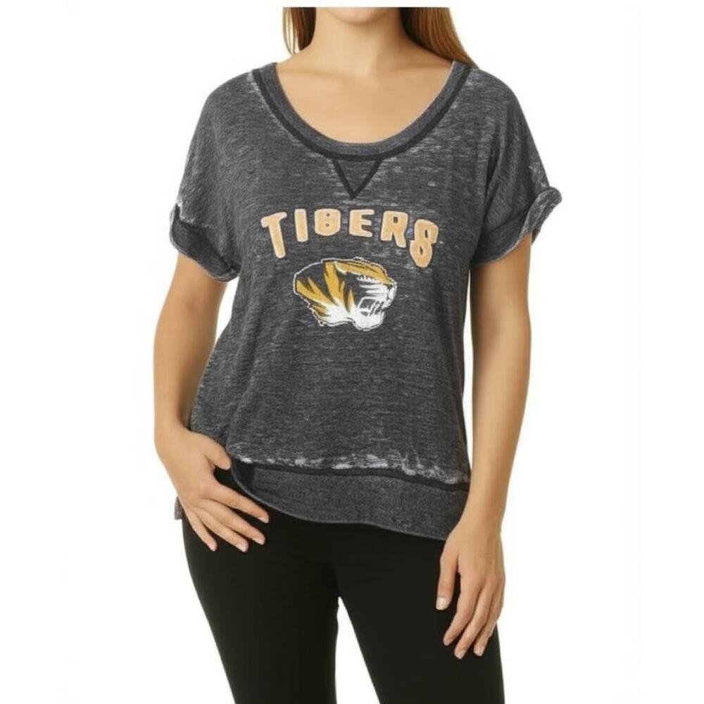Blue 84 Mizzou Tigers Dark Grey T-Shirt Cuffed Sleeve Distressed Size Medium